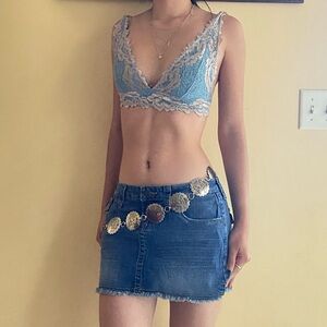 UO Out From Under Blue + Gold Lace Bralette